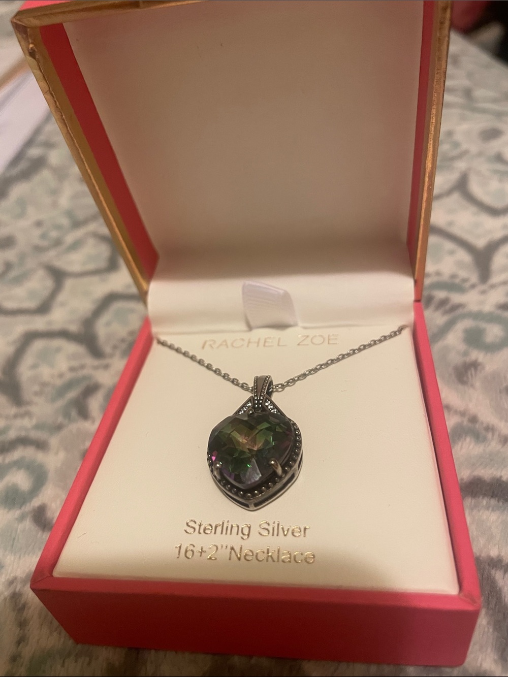 Rachel Zoe Sterling Silver Pendant Necklace with Multicolor Mystic Stone